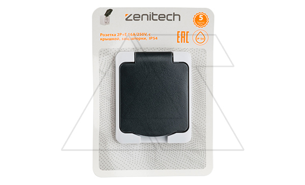 Купить Mini - Розетка 2P+Е 16A/250V, с крышкой, защ.шторки, черно-серый, IP54 Zenitech фото