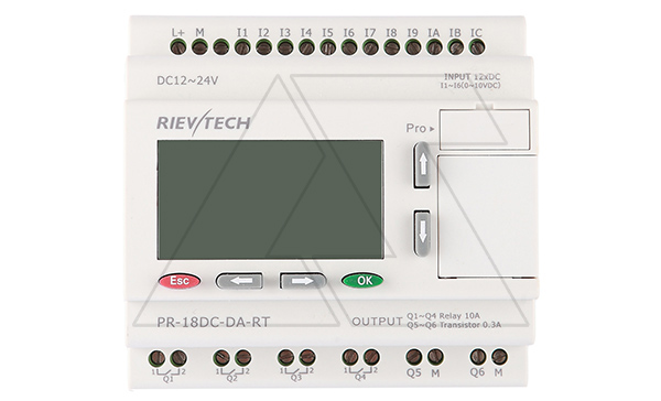 Купить Программируемый логический контроллер PR-18DC-DA-RT, 12_24VDC, 12DI(6AI), 2TO, 4RO, RTC, RS232, ЖКИ Rievtech фото