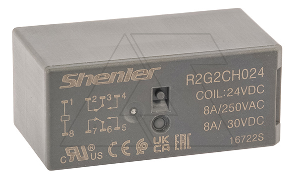 Купить Реле R2G2CH024, 2CO, 8A(250VAC/30VDC), 24VDC, растр. 5mm, IP50 Shenler фото