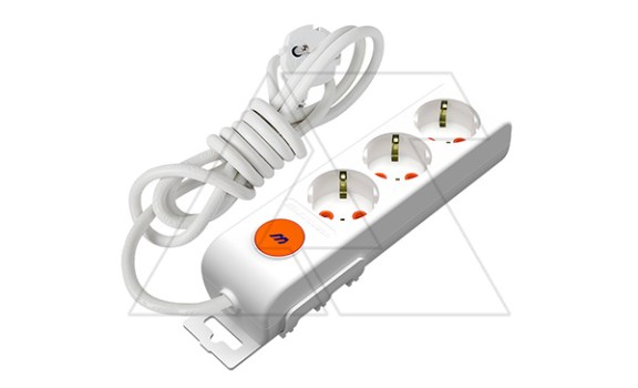 Ri-tech - Удлинитель 3x2P+E, нем. ст., со шторками, выключатель, кабель 3x1,5мм², 2м, белый фото
