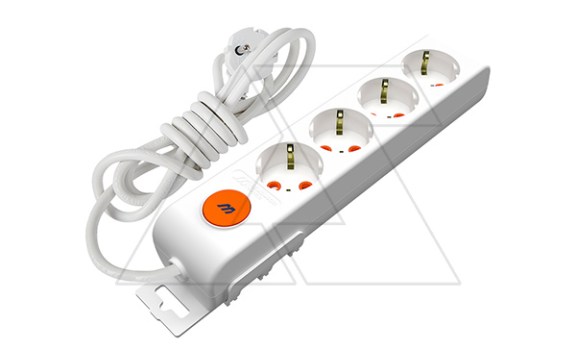 Ri-tech - Удлинитель 4x2P+E, нем. ст., со шторками, выключатель, кабель 3x1,5мм², 3м, белый фото