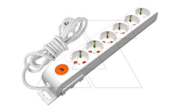 Ri-tech - Удлинитель 6x2P+E, нем. ст., со шторками, выключатель, кабель 3x1,5мм², 2м, белый фото