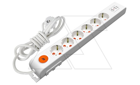 Ri-tech - Удлинитель 6x2P+E, 2XUSB, нем. ст., со шторками, выключатель, кабель 3x1,5мм², 2м, белый фото