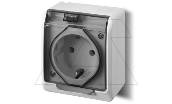 HERMES - Розетка 2P+E, 16A/250V, с прозрачной крышкой, IP44, белый фото