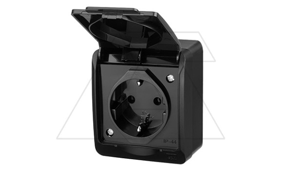 HERMES - Розетка 2P+E, 16A/250V, с крышкой, IP44, черный Elektro-Plast даташит схема