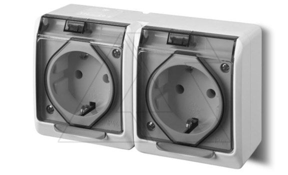 HERMES - Розетка 2x2P+E, 16A/250V, с прозрачной крышкой, IP44, белый фото