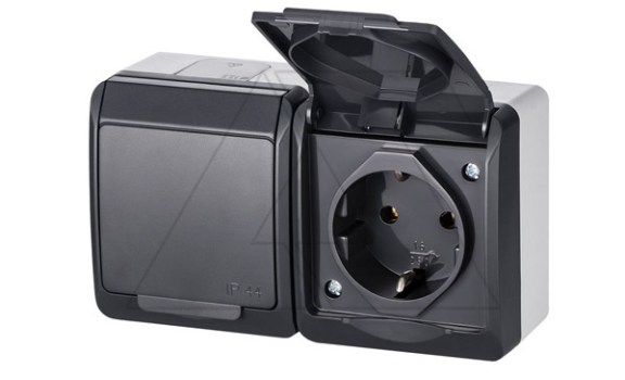 HERMES - Розетка 2x2P+E, 16A/250V, с крышкой, IP44, антрацит фото
