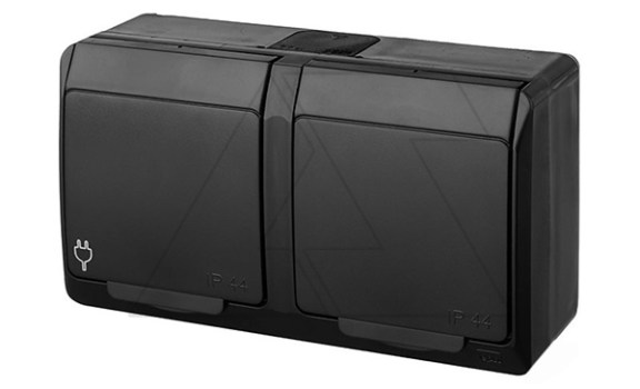 HERMES - Розетка 2x2P+E, 16A/250V, с крышкой, IP44, черный фото