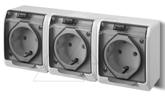 HERMES - Розетка 3x2P+E, 16A/250V, с прозрачной крышкой, IP44, белый фото