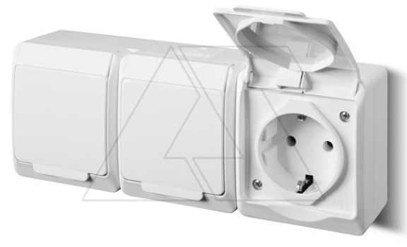 HERMES - Розетка 3x2P+E, 16A/250V, с крышкой, IP44, белый фото