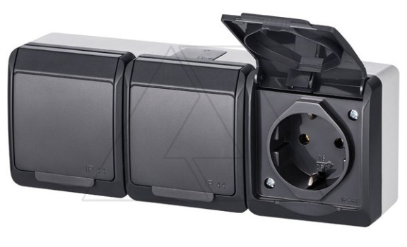 HERMES - Розетка 3x2P+E, 16A/250V, с крышкой, IP44, антрацит фото