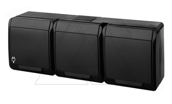 HERMES - Розетка 3x2P+E, 16A/250V, с крышкой, IP44, черный фото