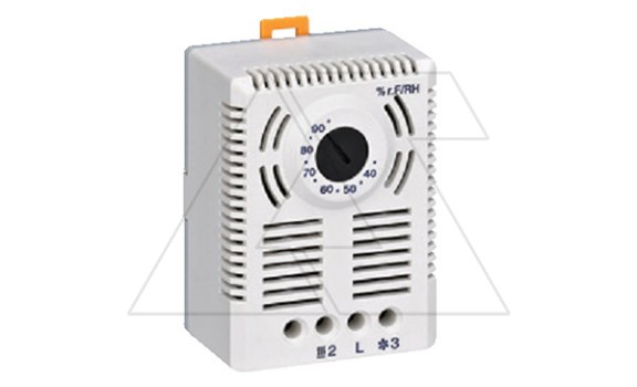 Гигростат AMH механический 35-95% влажности, 20DC 20W, 250VAC 5А, 1 перекл. контакт, винт клемма, на дин-рейку фото