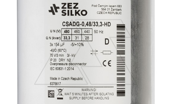 Конденсатор CSADG-0,48/33,3-HD, трехфазный, 33,3kVAr(480VAC), 28kVAr(440VAC), MKP заполненный газом, клеммник S=25mm², тяжелый режим, IP20 ZEZ Silko даташит схема