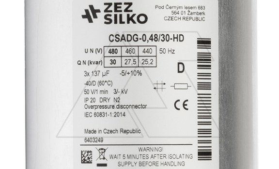 Конденсатор CSADG-0,48/30-HD, трехфазный, 30kVAr(480VAC), 25kVAr(440VAC), MKP заполненный газом, клеммник S=25mm², тяжелый режим, IP20 ZEZ Silko даташит схема