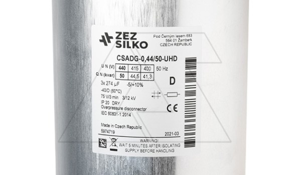 Конденсатор CSADG-0,44/50-UHD, трехфазный, 50kVAr(440VAC), 41.3kVAr(400VAC), система MKP, клеммник S=35mm², сверхтяжелый режим, IP20 ZEZ Silko даташит схема