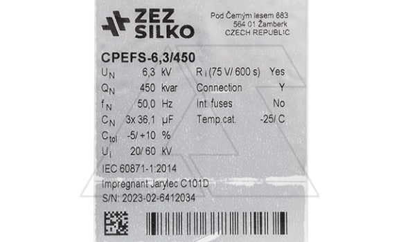 Конденсатор CPEFS-6,3/450, трехфазный, 450kVAr, 6,3kV, C=36,1µF ZEZ Silko даташит схема