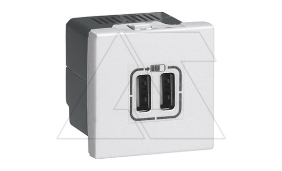 Mosaic - Розетка 2xUSB Type A, 2М, 5V, 2400mA, винт. зажимы, алюминий фото