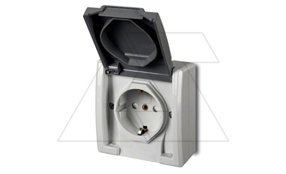 AQUANT - Розетка 2P+E, 16A/250V, с крышкой, ABS ,UV, IP55, корпус RAL7035/крышка RAL7043 Elektro-Plast даташит схема