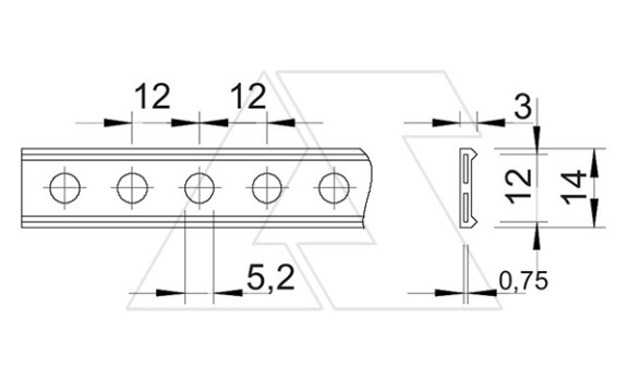 Лента 5055 L PE I 14 монтажная перфорированная, 14x3мм, L=10м, перфор. Ø5,2мм, сталь оцинк. с пластик. покрытием OBO-Bettermann даташит схема