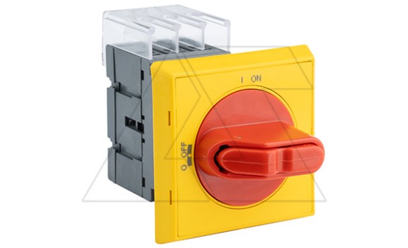 Выкл. нагрузки OT40FT3HY3ST1, 40A 3P монтаж на дверь с желто-красной блок. рукояткой на 3 замка OHYS2RJ IP65 и крышкой OTS40T3 фото
