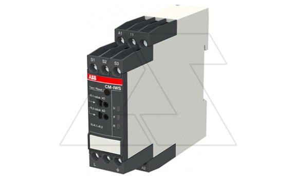 Реле контроля изоляции CM-IWS.2S, 24...240VAC/DC 0...400VAC 1...100kOm 10µF сброс тест память 1CO (3A-AC15) LED 22.5mm ABB даташит схема