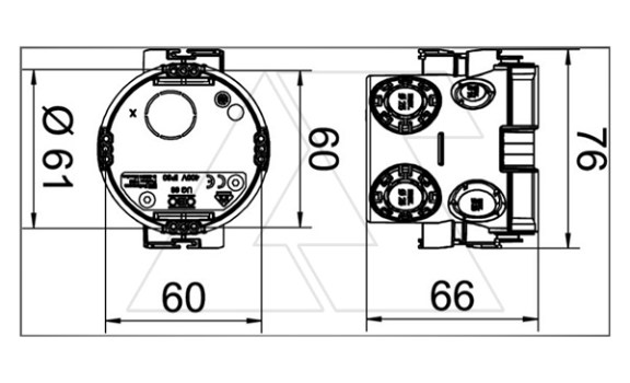 Подрозетник UG 66 одиночный, 650°С, Ø64мм, h=66мм, для спл. стен, без винтов, черный, полипропилен OBO-Bettermann даташит схема