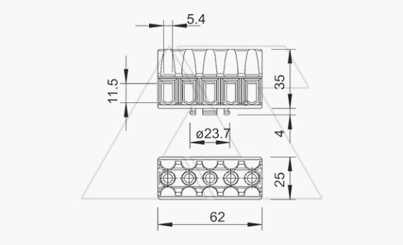 Клемная колодка KL-T 02-06 для коробок Т60, B9, 5х1,5...6мм², 400V, серый, полиамид OBO-Bettermann даташит схема
