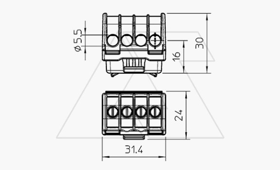 Клемная колодка KL-T 06-16 для коробок Т100-350, 4х6...16мм², 400V, серый, полиамид OBO-Bettermann даташит схема