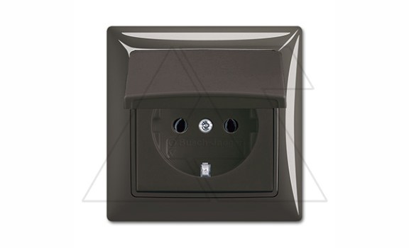 Basic 55 - Розетка 2P+E нем. стд. с крышкой и рамкой, IP 44 (шато-черный) фото