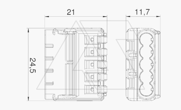 Клемма 61 525 FL универсальная, 5 контактов 0,2...2,5мм², 24А, 450V, поликарбонат OBO-Bettermann даташит схема