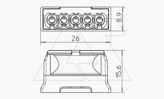 Клемма 61 525 LGR 5-контактная, до 2,5мм², 24A, 450V, серый, полиамид OBO-Bettermann даташит схема