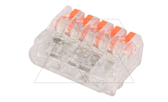 Клемма 61 525 FL универсальная, 5 контактов 0,2...2,5мм², 24А, 450V, (уп. 4шт), поликарбонат OBO-Bettermann даташит схема