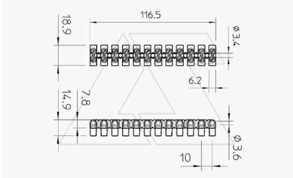Клеммник 74 CE WS разрезаемый, 12шт, 6мм², 41A, 450V, белый, полипропилен OBO-Bettermann даташит схема