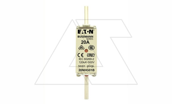 Вставка плавкая NH, 20A, 500VAC, размер 01, тип gG, с двойной индикацией Eaton даташит схема