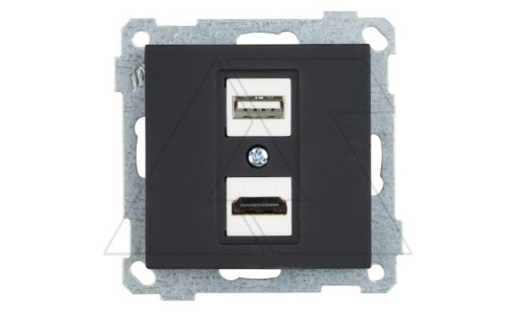 21 - Розетка HDMI + USB Type A, для передачи данных, черный мат фото