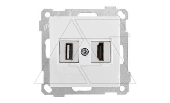 21 - Розетка HDMI + USB Type A, для передачи данных, белый фото