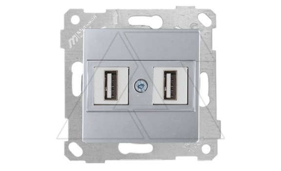 Rita - Розетка 2xUSB Type A, для передачи данных, нерж. сталь фото