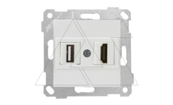 Rita - Розетка HDMI + USB Type A, для передачи данных, белый фото