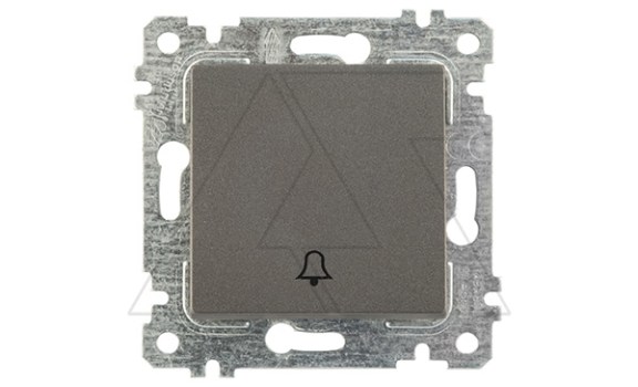 Rita - Выключатель кнопочный, символ - звонок, пруж. зажимы, дымчатый фото