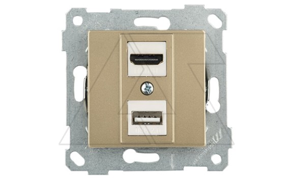 Rita - Розетка HDMI + USB Type A, для передачи данных, золото доре фото