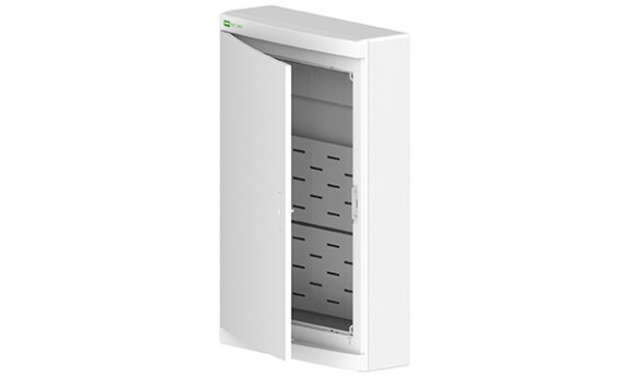 Щит навесной ELEGANT мультимед, патч-панель, 1xSCHUKO, 2xМП, белая пласт. дверь, белый RAL9003, 310x475x104 mm, IP40 фото