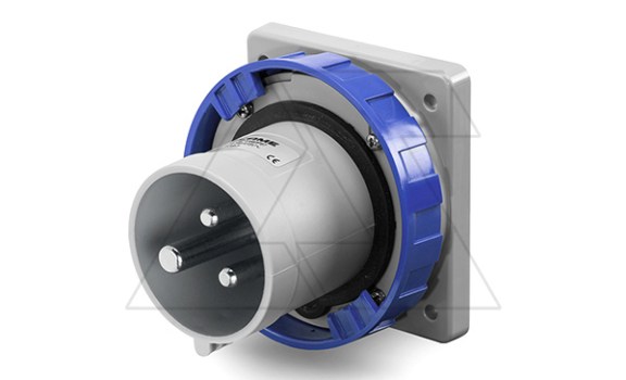 Разъем пром. силовой CEE встраиваемый, штекер, 63A, 2P+E 6h, 200_250VAC 50/60Hz, уст. 100x110mm, IP66/IP67/IP69, серия OPTIMA фото