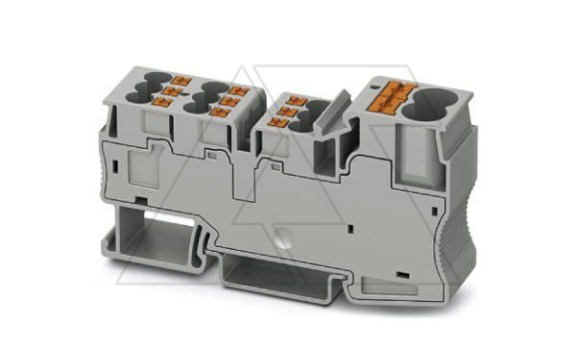 Клемма потенциальная PT 2X10/9X4 /18,5mm, push-in, 2 присоед. x10mm2, 9 присоед. x4mm2, 57A, 800V, серая фото