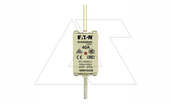 Вставка плавкая NH, 40A, 500VAC, размер 02, тип gG, с двойной индикацией Eaton даташит схема