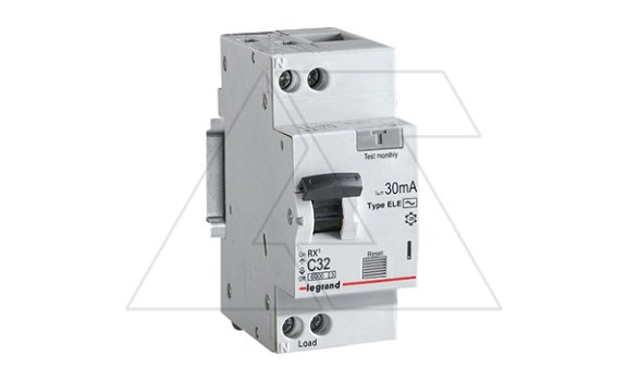 Дифф. авт. выключатель Legrand RX3, электронный, 1P+N, 32A, хар-ка C, 6kA, 30mA, тип AC, 2M Legrand даташит схема