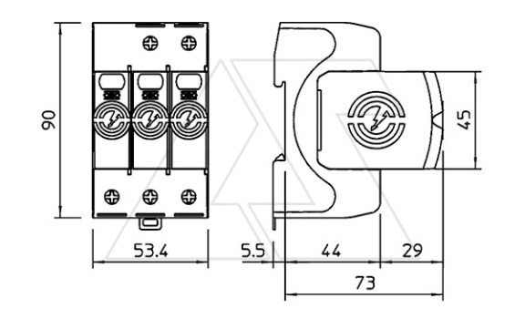 Разрядник V50-3-280, 3P, It(10/350)=37,5кА, It(8/20)=120кА, Up=1.3кВ, В+C OBO-Bettermann даташит схема
