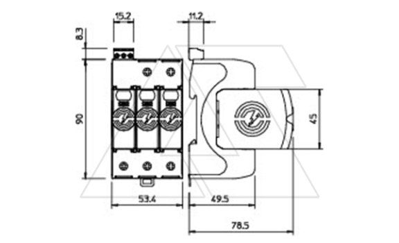 Разрядник V50-3+FS-280, 3P, It(10/350)=37.5кА, It(8/20)=120кА, Up=1.3кВ, с дист. сиг., B+C OBO-Bettermann даташит схема