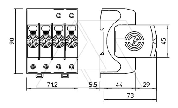 Разрядник V50-3+NPE-280, 4P, It(10/350)=50кА, It(8/20)=160кА, Up=1.3кВ, В+C OBO-Bettermann даташит схема