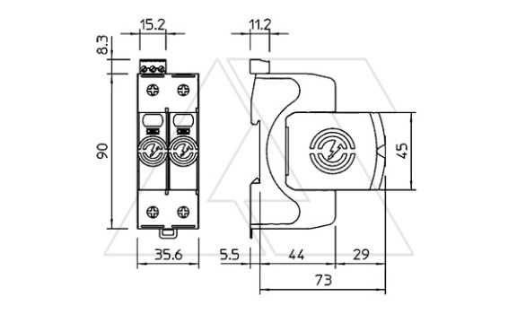 Разрядник V50-1+NPE+FS-280, 2P, It(10/350)=25кА, It(8/20)=80кА, Up=1.3кВ, с дист. сиг., B+C OBO-Bettermann даташит схема